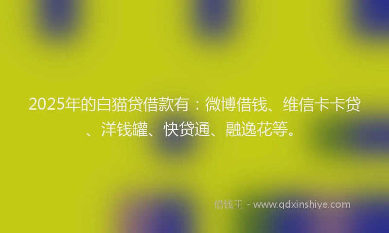 2025年的白猫贷借款有：微博借钱、维信卡卡贷、洋钱罐、快贷通、融逸花等。
