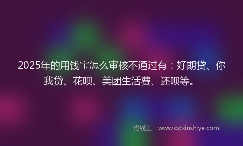 2025年的用钱宝怎么审核不通过有：好期贷、你我贷、花呗、美团生活费、还呗等。