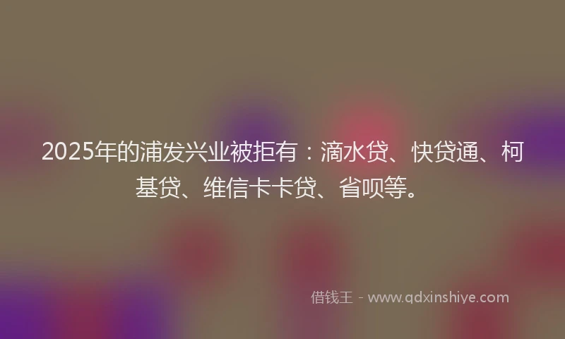 2025年的浦发兴业被拒有：滴水贷、快贷通、柯基贷、维信卡卡贷、省呗等。