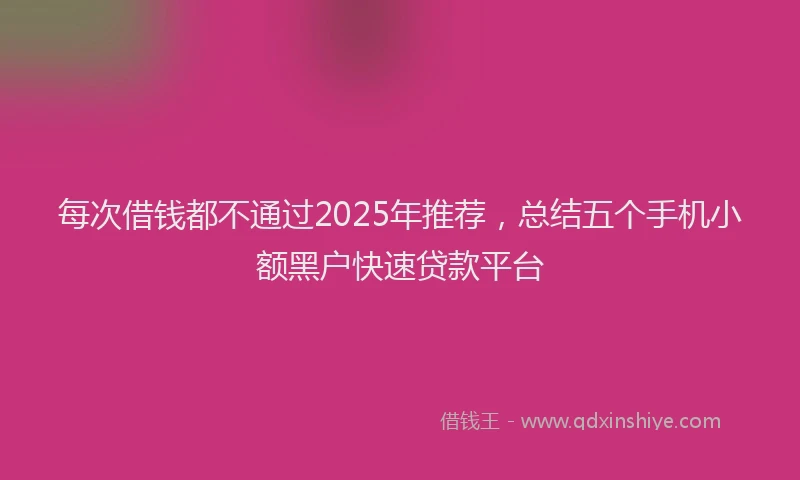 每次借钱都不通过2025年推荐，总结五个手机小额黑户快速贷款平台