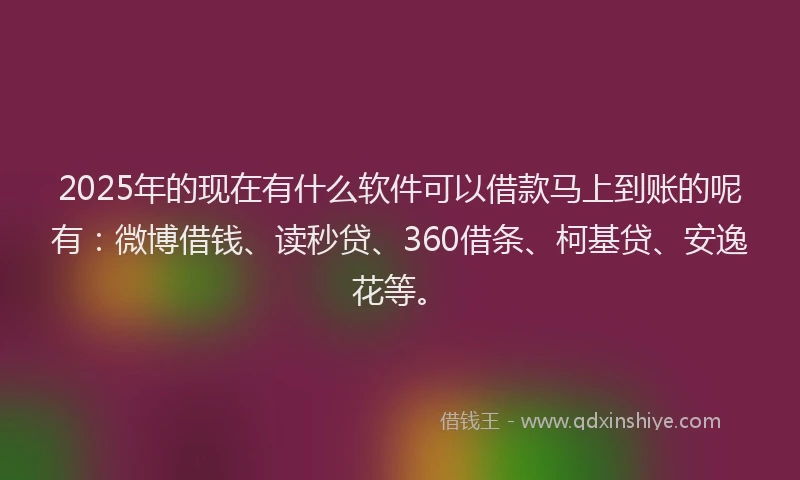2025年的现在有什么软件可以借款马上到账的呢有：微博借钱、读秒贷、360借条、柯基贷、安逸花等。