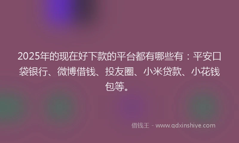 2025年的现在好下款的平台都有哪些有：平安口袋银行、微博借钱、投友圈、小米贷款、小花钱包等。