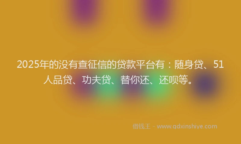 2025年的没有查征信的贷款平台有：随身贷、51人品贷、功夫贷、替你还、还呗等。