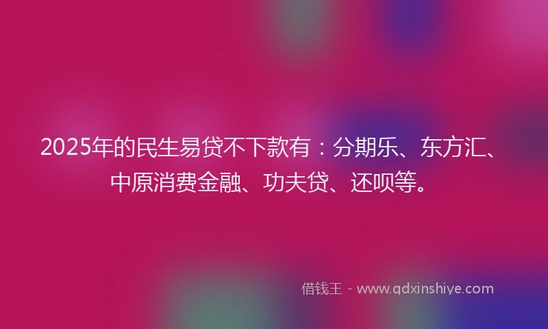 2025年的民生易贷不下款有：分期乐、东方汇、中原消费金融、功夫贷、还呗等。