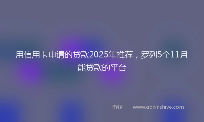 用信用卡申请的贷款2025年推荐，罗列5个11月能贷款的平台