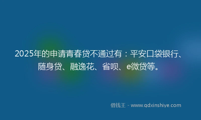 2025年的申请青春贷不通过有：平安口袋银行、随身贷、融逸花、省呗、e微贷等。