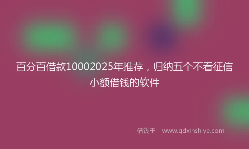 百分百借款10002025年推荐，归纳五个不看征信小额借钱的软件