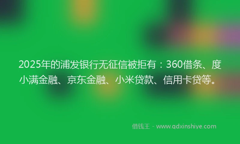 2025年的浦发银行无征信被拒有：360借条、度小满金融、京东金融、小米贷款、信用卡贷等。