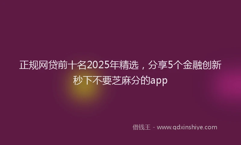 正规网贷前十名2025年精选，分享5个金融创新秒下不要芝麻分的app