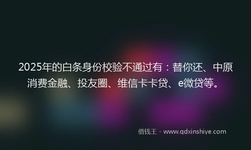 2025年的白条身份校验不通过有：替你还、中原消费金融、投友圈、维信卡卡贷、e微贷等。
