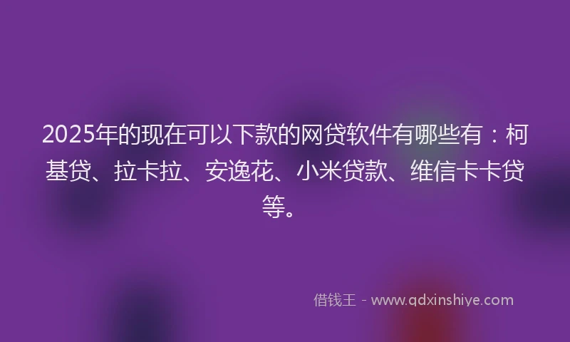 2025年的现在可以下款的网贷软件有哪些有：柯基贷、拉卡拉、安逸花、小米贷款、维信卡卡贷等。