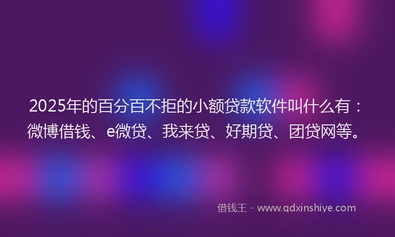 2025年的百分百不拒的小额贷款软件叫什么有：微博借钱、e微贷、我来贷、好期贷、团贷网等。