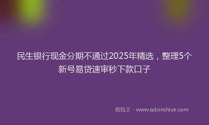 民生银行现金分期不通过2025年精选，整理5个新号易贷速审秒下款口子