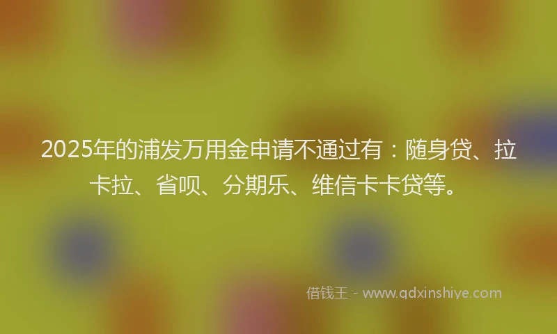 2025年的浦发万用金申请不通过有：随身贷、拉卡拉、省呗、分期乐、维信卡卡贷等。