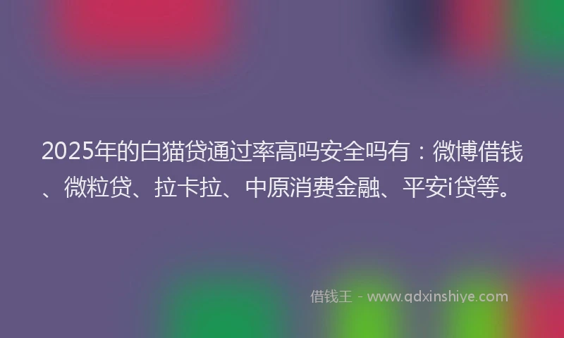 2025年的白猫贷通过率高吗安全吗有：微博借钱、微粒贷、拉卡拉、中原消费金融、平安i贷等。