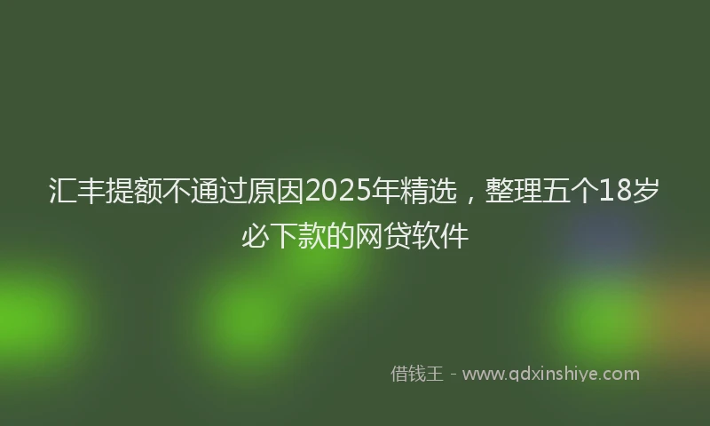 汇丰提额不通过原因2025年精选，整理五个18岁必下款的网贷软件