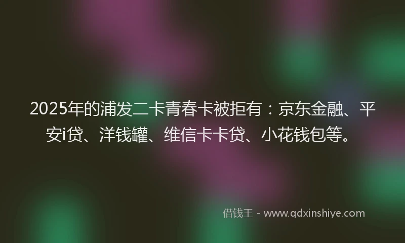 2025年的浦发二卡青春卡被拒有：京东金融、平安i贷、洋钱罐、维信卡卡贷、小花钱包等。