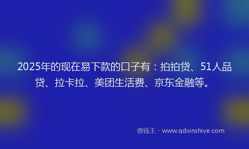 2025年的现在易下款的口子有：拍拍贷、51人品贷、拉卡拉、美团生活费、京东金融等。