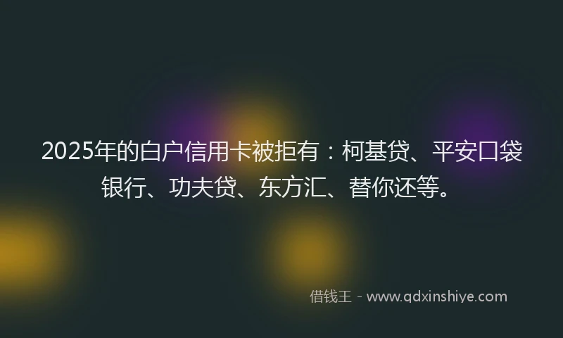 2025年的白户信用卡被拒有：柯基贷、平安口袋银行、功夫贷、东方汇、替你还等。