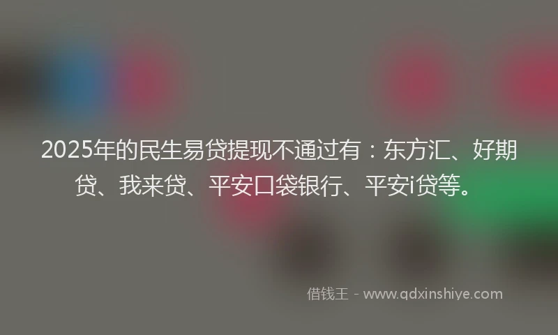 2025年的民生易贷提现不通过有：东方汇、好期贷、我来贷、平安口袋银行、平安i贷等。
