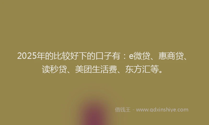 2025年的比较好下的口子有：e微贷、惠商贷、读秒贷、美团生活费、东方汇等。