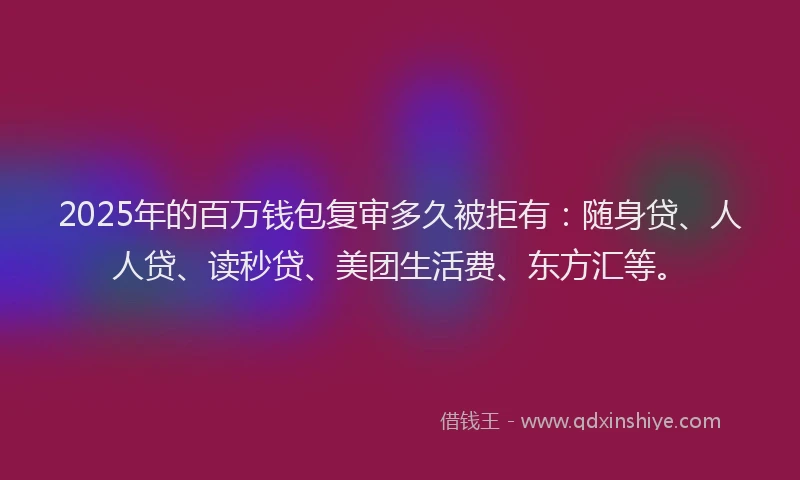 2025年的百万钱包复审多久被拒有：随身贷、人人贷、读秒贷、美团生活费、东方汇等。