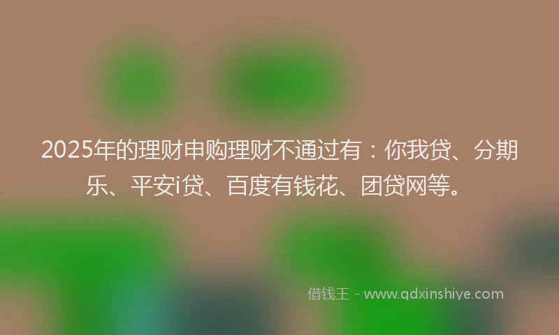 2025年的理财申购理财不通过有：你我贷、分期乐、平安i贷、百度有钱花、团贷网等。