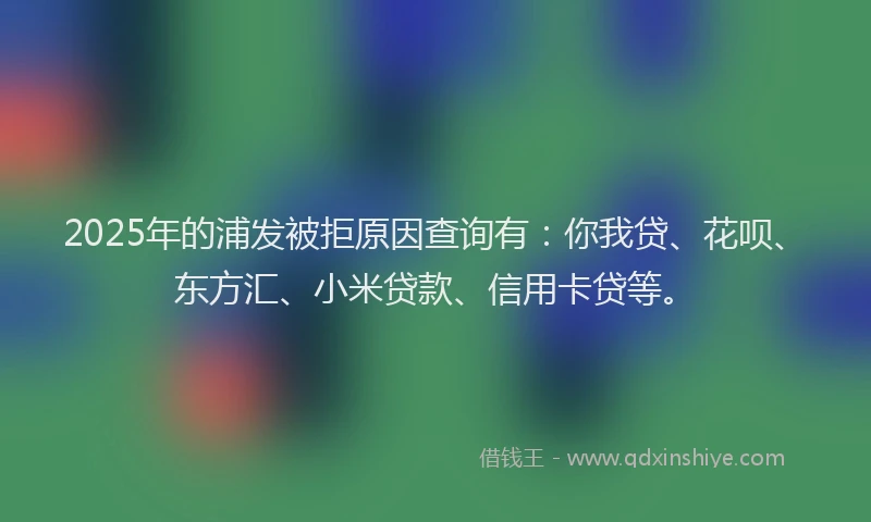 2025年的浦发被拒原因查询有：你我贷、花呗、东方汇、小米贷款、信用卡贷等。