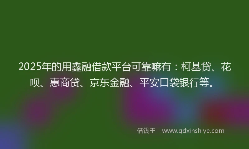 2025年的用鑫融借款平台可靠嘛有：柯基贷、花呗、惠商贷、京东金融、平安口袋银行等。