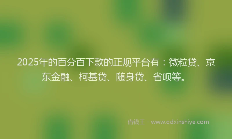 2025年的百分百下款的正规平台有：微粒贷、京东金融、柯基贷、随身贷、省呗等。
