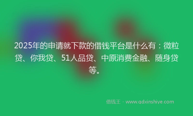 2025年的申请就下款的借钱平台是什么有：微粒贷、你我贷、51人品贷、中原消费金融、随身贷等。