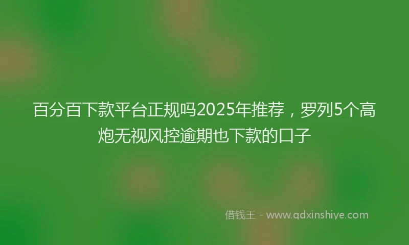 百分百下款平台正规吗2025年推荐，罗列5个高炮无视风控逾期也下款的口子