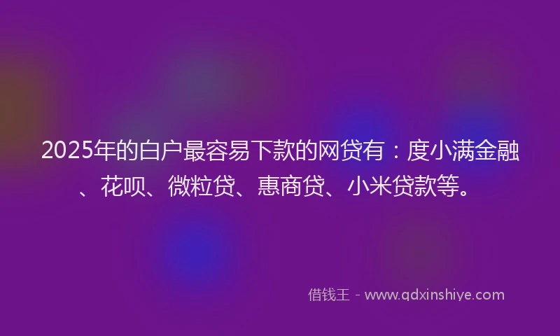 2025年的白户最容易下款的网贷有：度小满金融、花呗、微粒贷、惠商贷、小米贷款等。