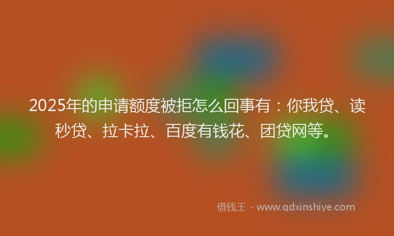 2025年的申请额度被拒怎么回事有：你我贷、读秒贷、拉卡拉、百度有钱花、团贷网等。