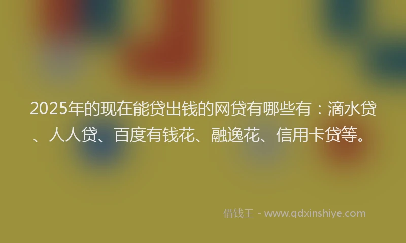 2025年的现在能贷出钱的网贷有哪些有：滴水贷、人人贷、百度有钱花、融逸花、信用卡贷等。