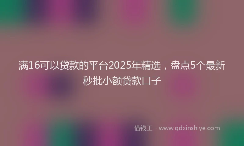 满16可以贷款的平台2025年精选，盘点5个最新秒批小额贷款口子