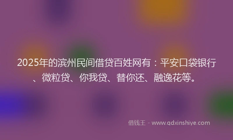 2025年的滨州民间借贷百姓网有：平安口袋银行、微粒贷、你我贷、替你还、融逸花等。