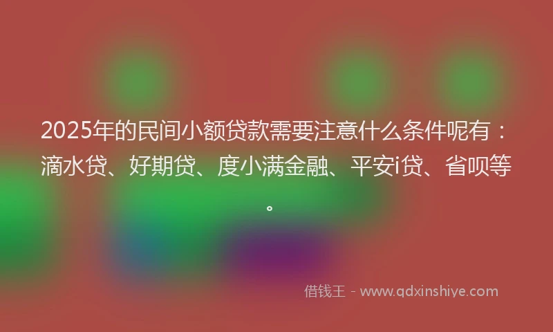 2025年的民间小额贷款需要注意什么条件呢有：滴水贷、好期贷、度小满金融、平安i贷、省呗等。