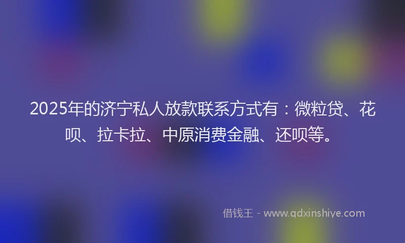 2025年的济宁私人放款联系方式有：微粒贷、花呗、拉卡拉、中原消费金融、还呗等。