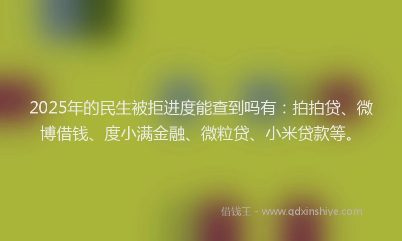 2025年的民生被拒进度能查到吗有：拍拍贷、微博借钱、度小满金融、微粒贷、小米贷款等。