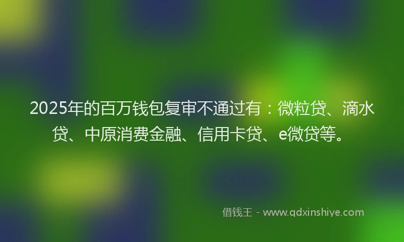 2025年的百万钱包复审不通过有：微粒贷、滴水贷、中原消费金融、信用卡贷、e微贷等。