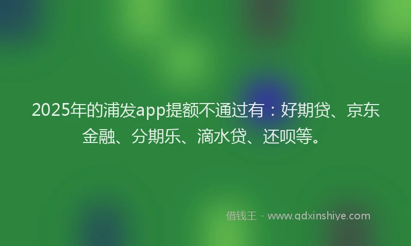 2025年的浦发app提额不通过有：好期贷、京东金融、分期乐、滴水贷、还呗等。