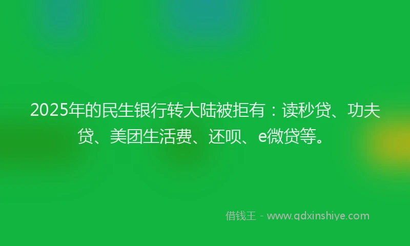 2025年的民生银行转大陆被拒有：读秒贷、功夫贷、美团生活费、还呗、e微贷等。