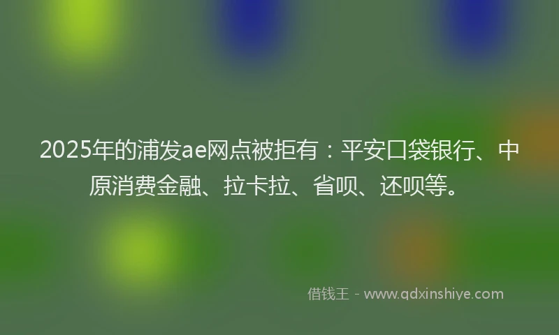 2025年的浦发ae网点被拒有：平安口袋银行、中原消费金融、拉卡拉、省呗、还呗等。