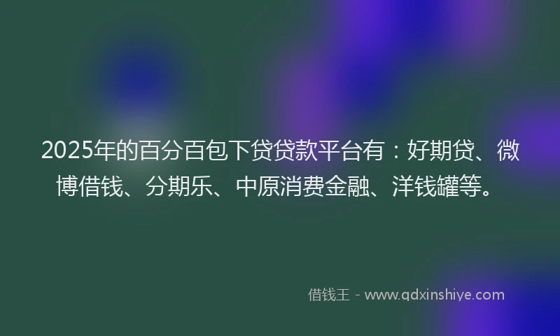 2025年的百分百包下贷贷款平台有：好期贷、微博借钱、分期乐、中原消费金融、洋钱罐等。