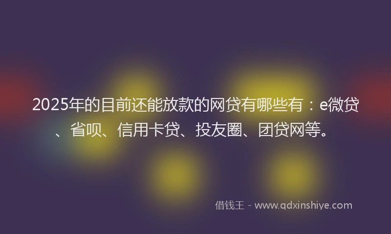 2025年的目前还能放款的网贷有哪些有：e微贷、省呗、信用卡贷、投友圈、团贷网等。