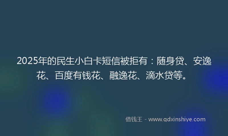 2025年的民生小白卡短信被拒有：随身贷、安逸花、百度有钱花、融逸花、滴水贷等。