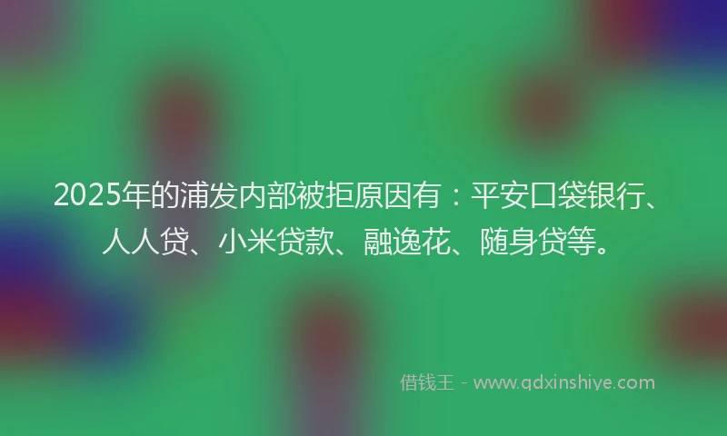 2025年的浦发内部被拒原因有：平安口袋银行、人人贷、小米贷款、融逸花、随身贷等。