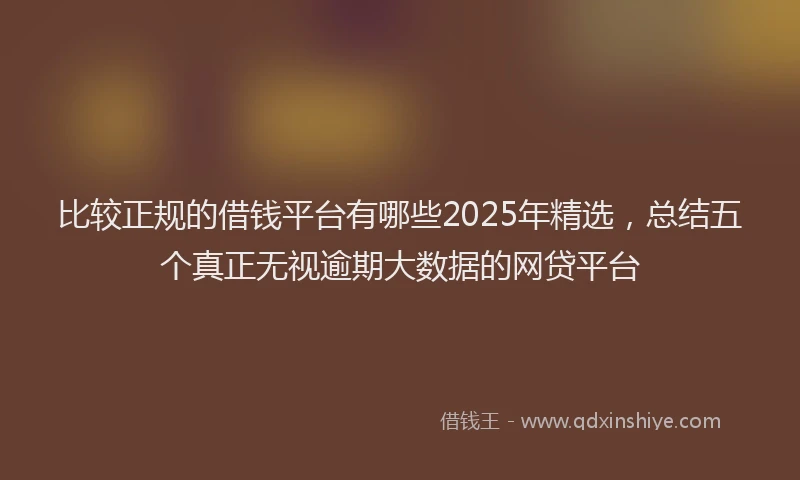 比较正规的借钱平台有哪些2025年精选，总结五个真正无视逾期大数据的网贷平台