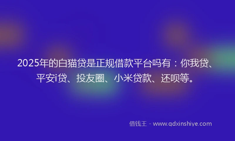 2025年的白猫贷是正规借款平台吗有：你我贷、平安i贷、投友圈、小米贷款、还呗等。